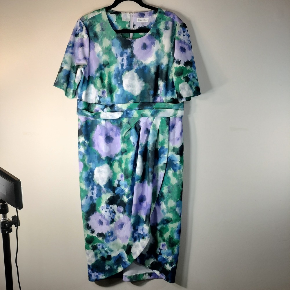 Calvin Klein Floral Watercolor Tulip Hem Sheath Dress